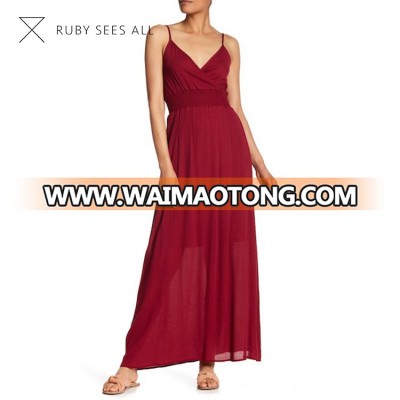 burgundy new chiffon dresses women spaghetti strap dress